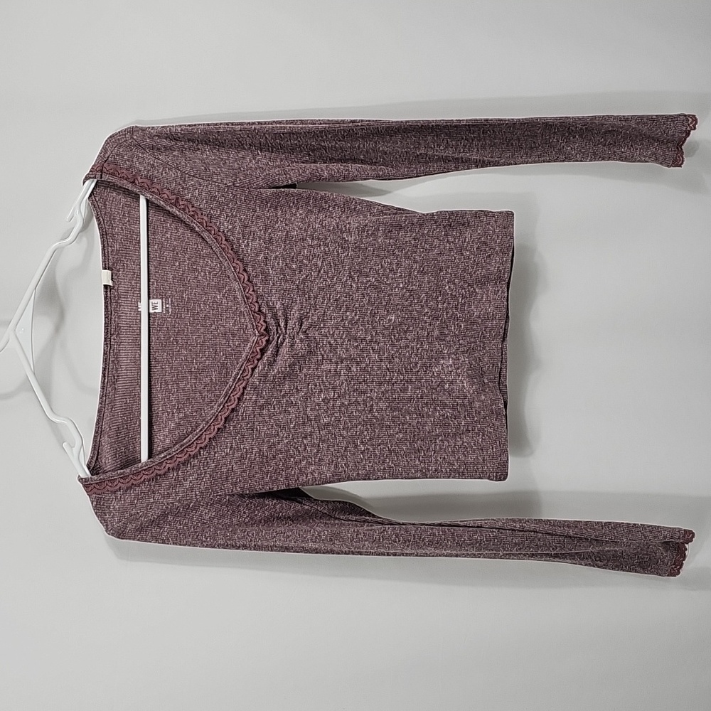 PacSun Me to We Essentials Lace Trim Rib Knit Long Sleeve Crop Top M Purple Y2K